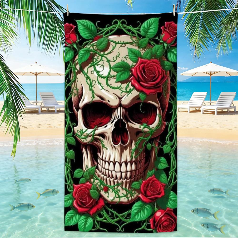Skull Beach Towel Microfiber for Gym Travel Fitness Spa Women Girl Quick Dry Sandless Large Towels Bathroom Beach Towel