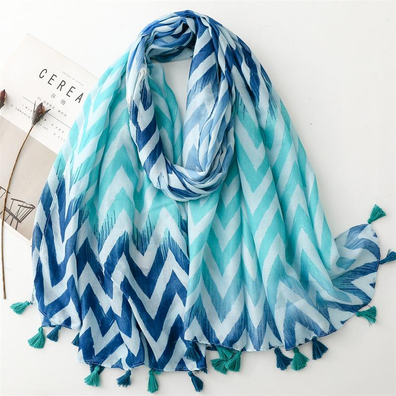 Fashion Ombre Wave Striped Line Tassel Viscose Shawls Scarf High Quality Wrap Pashmina Stole Bufandas Muslim Hijab 180*90Cm