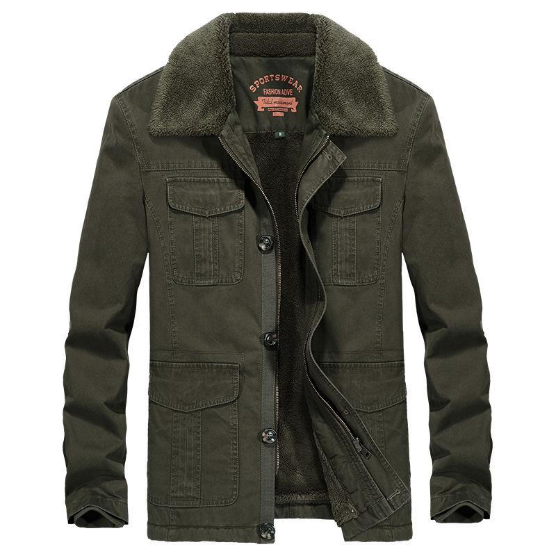 

Winter New Men s Loose Casual Fleece Thickened Lapel Men s Multi-Bag Warm Jacket Trendy Padded Clothes XXXXL армія зелений колір