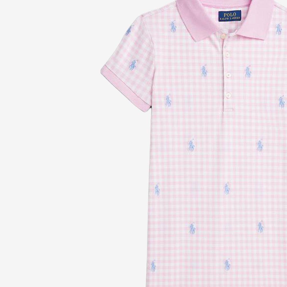 Polo Ralph Lauren SS24 Logo Embroidered Plaid Straight Cut Split Short Sleeve Dress Kids dresses Light-Pink CWPODRSG3D20826-650
