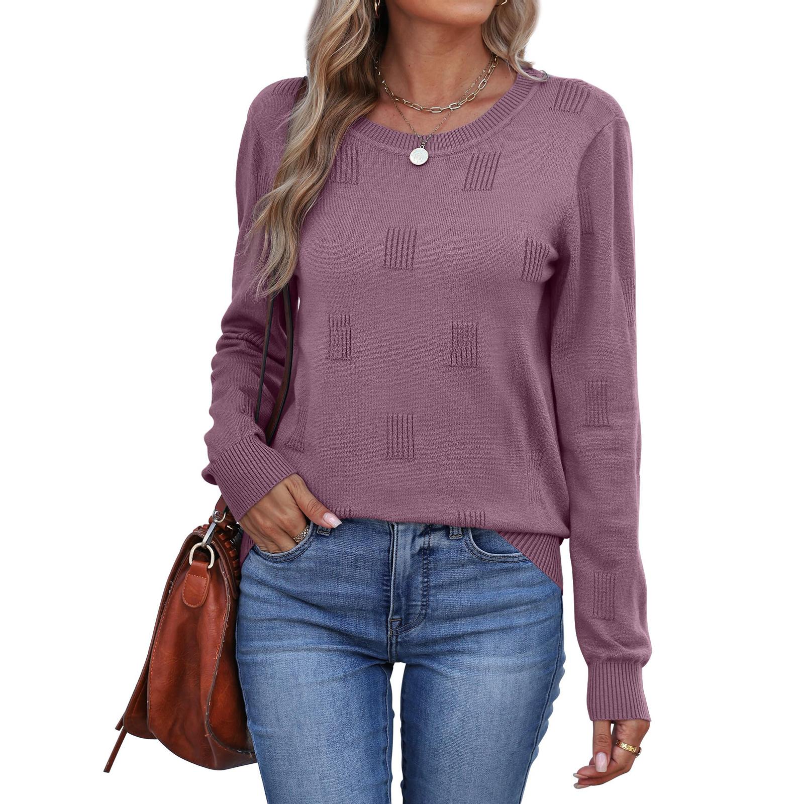 

Women Fashion Pullover Sweater R-Neck Long Sleeve Shirts Blouse Knit Casual Cozy Clouds Top XL фиолетовый