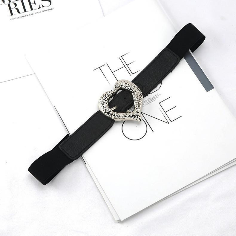 

Korean Fashion Retro Elastic Heart Buckle Waist Belt For Women Elegant Pu Stretch Belt Wholesale срібний