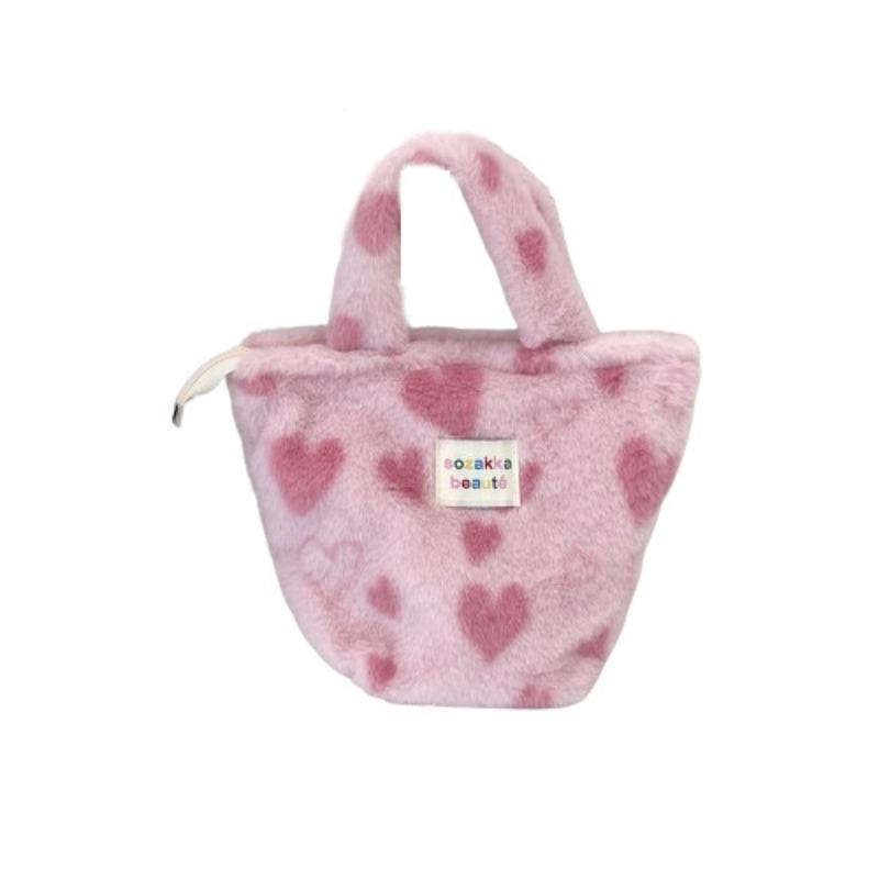 11 Neue Winter Plüschtasche Damen Bento Tasche Punktmuster Einkaufshandtasche für die Arbeit Pendlerhandtasche