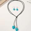 Women Fashion Stone Pendant Necklace Earrings Set Charming Love Round Shape Pendant Necklace