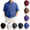 Men's Short-sleeved Casual Shirt, Men's Lapel One-third Zipper Solid Color Top