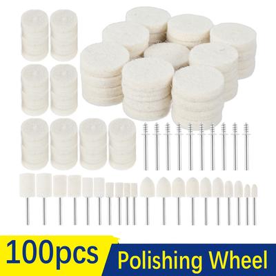 100Pcs Grinding Polishing Buffing Round Wheel Pad Wool 1/8" Shank For Dremel Rotary Tool Accessories for Wood Metal Glass Jewelr