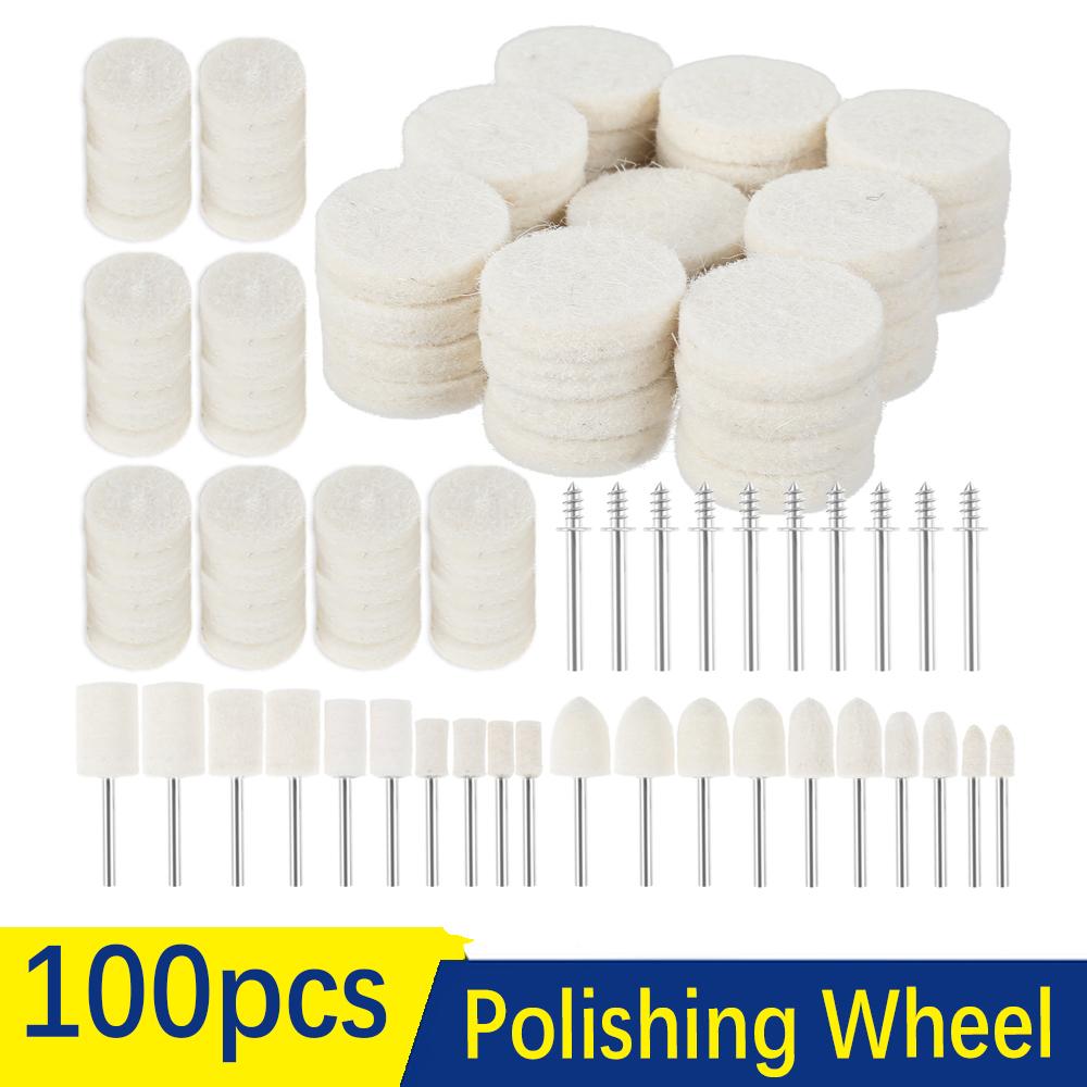 100Pcs Grinding Polishing Buffing Round Wheel Pad Wool 1/8" Shank For Dremel Rotary Tool Accessories for Wood Metal Glass Jewelr