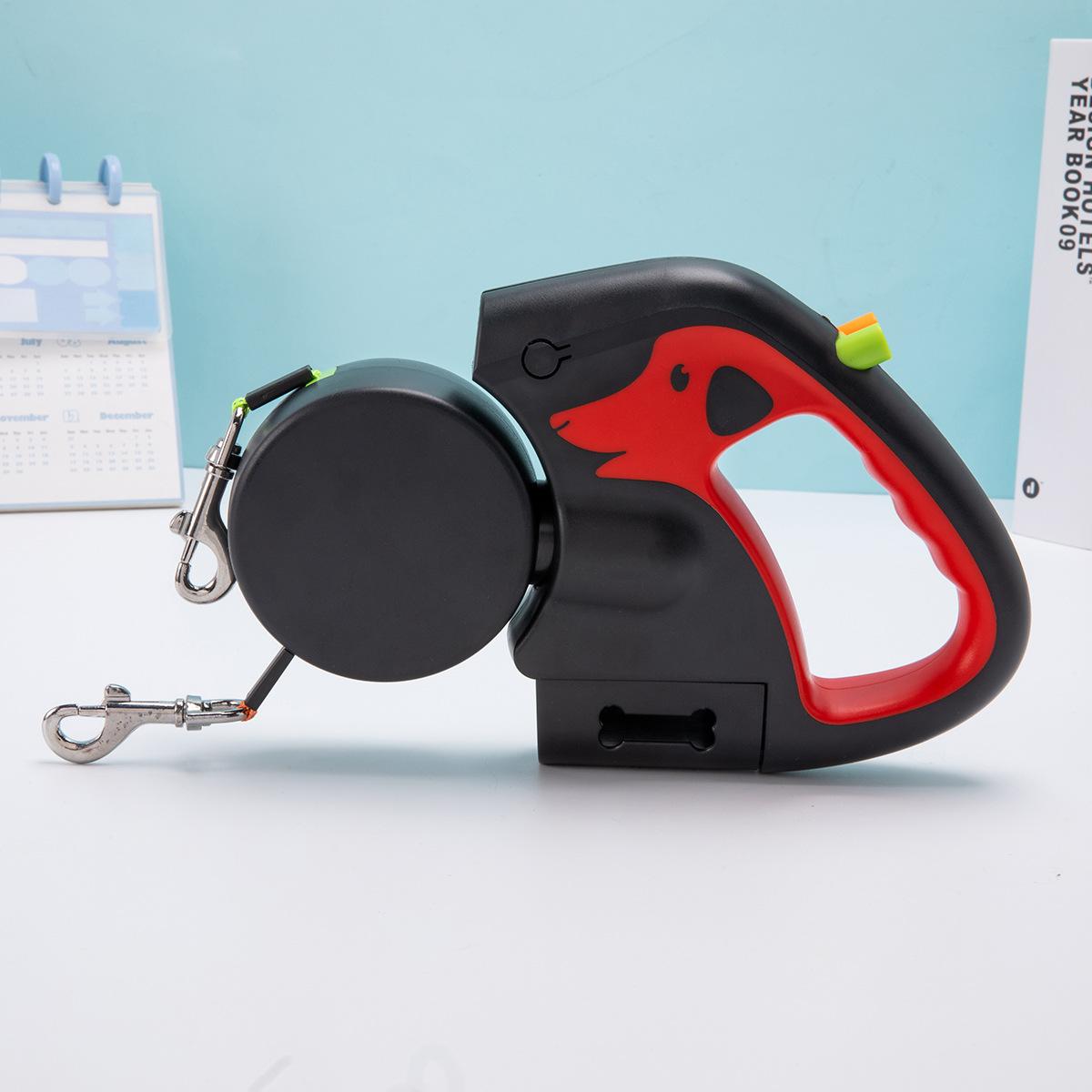 

Один на два поводка для домашних животных, автоматический выдвижной поводок с USB-зарядкой и легким поводком для прогулок, уличный поводок для собак красный