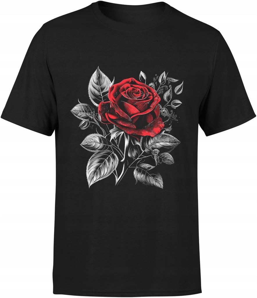 Róża Koszulka Męska W Kwiaty Z Nadrukiem Rozm 3Xl T-Shirt Męski Tshirt