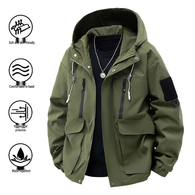 Cross2025 Trendy Men's Hooded Workwear Jacket - Spring/Autumn Mountain Style Windbreaker