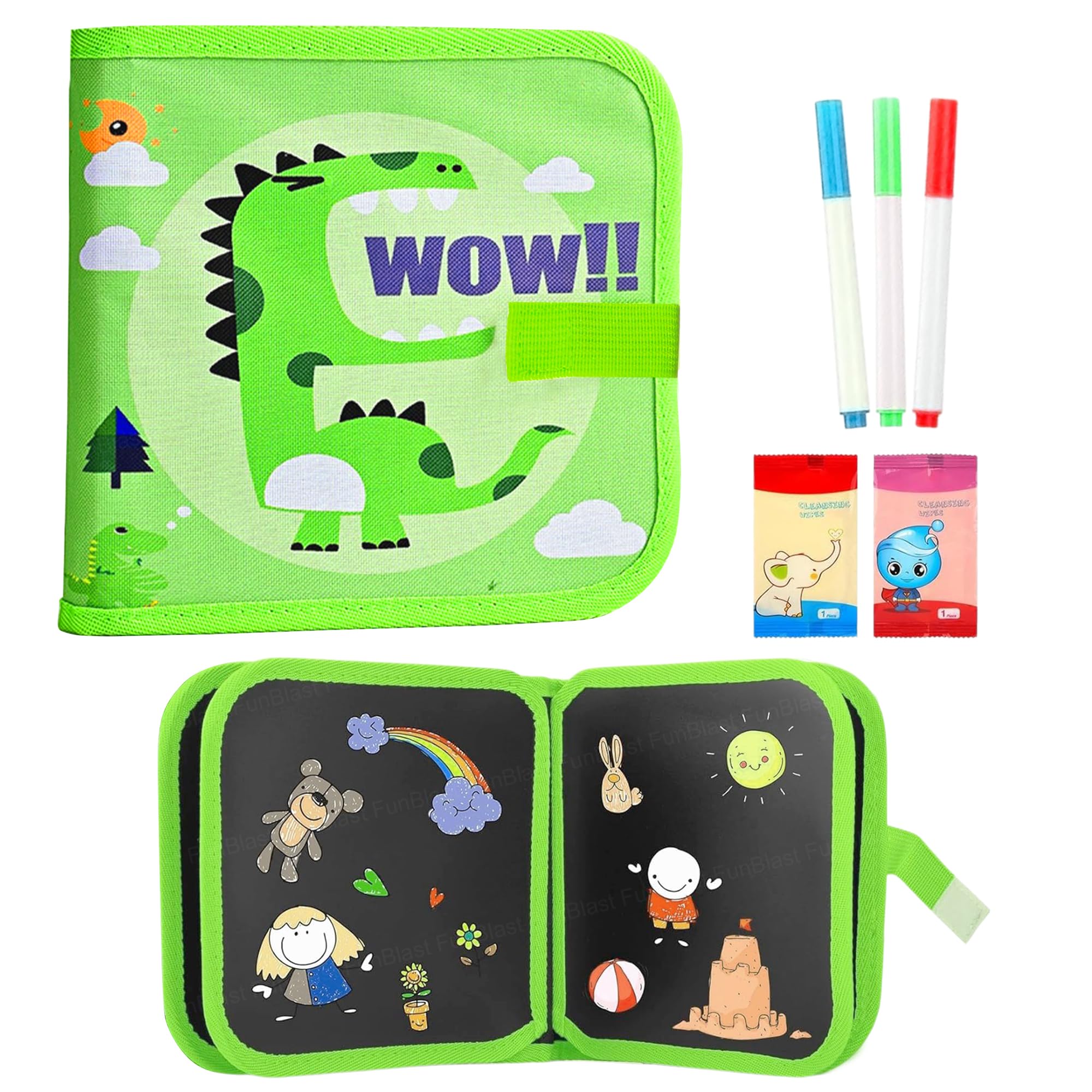 

FunBlast Reusable Drawing Book for Kids - 4 Pages Magic Drawing Doodle Book with 3 Color Markers, Erasable Art Board Activity Book for Kids Learn