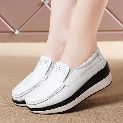 Fashion Spring Women Wedge Platform Loafers Slip On Genuine Leather Moccasins Shoes Woman Autumn Casual Rocking Shoes Zapatos De Mujer