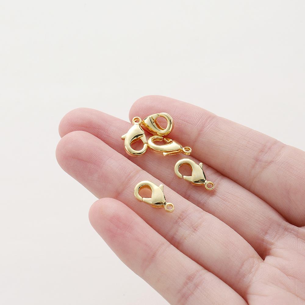 10pcs/bag 14K 18K Gold Plated 10mm 12mm 15mm Lobster Clasps Necklace Bracelet Connector Clips For DIY Jewelry Making Accessories