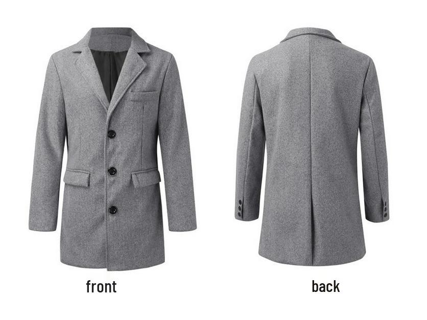 Erkek Sonbahar/Kış Tek Düğmeli Yün Uzun Palto - Stokta