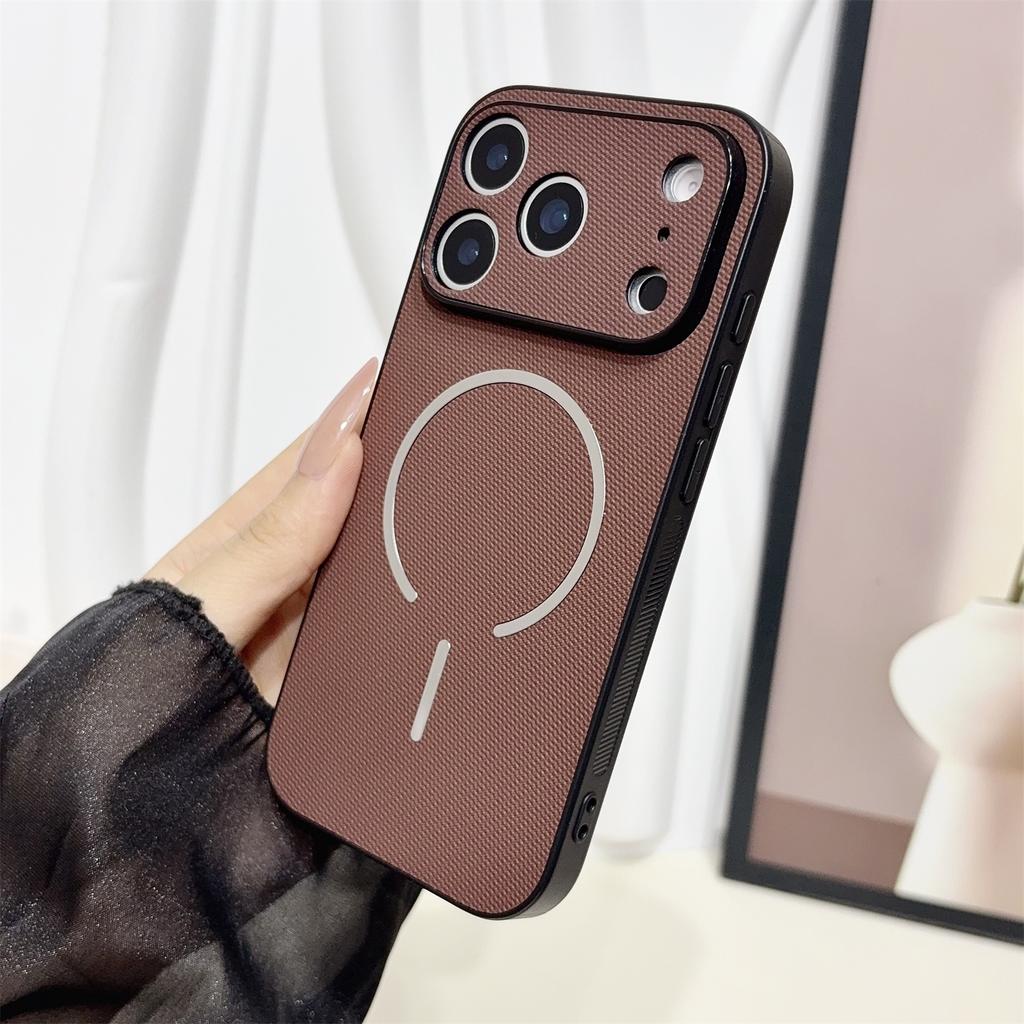 Luxury Tech Pattern Leather Slim Magnetic Case for iPhone 17 Pro Max 12 13 14 15 16 17 Pro 17 Air Wireless Charging Cover Funda