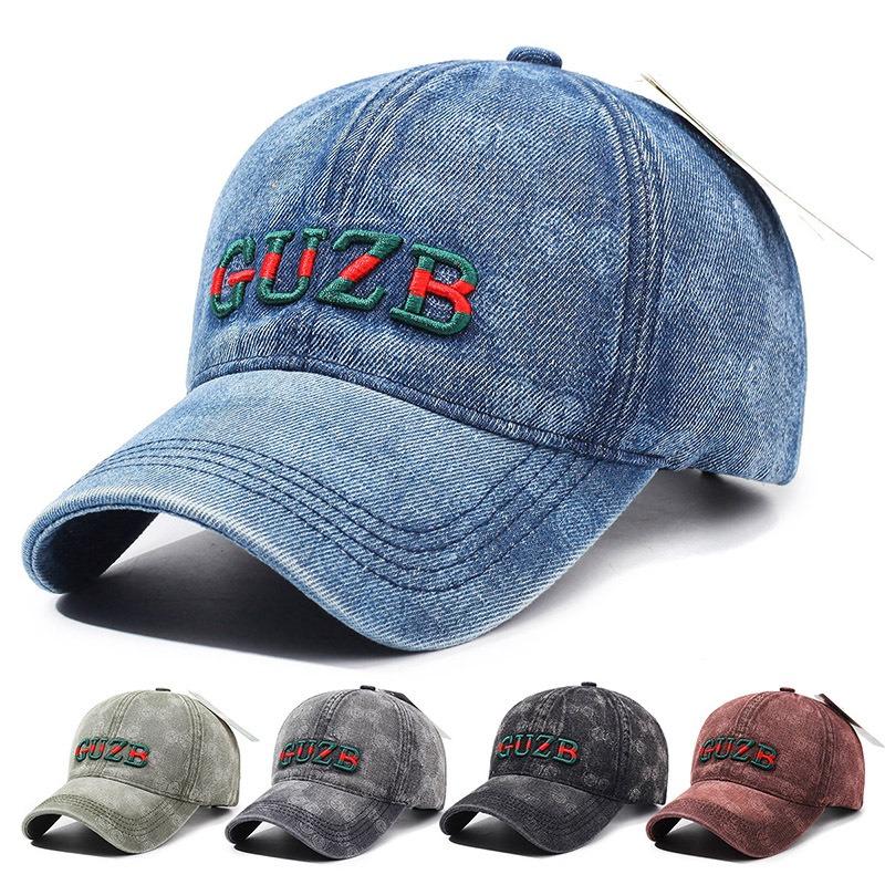 New embroidered letter denim baseball cap men's and women's big head circumference cap outdoor leisure sunscreen