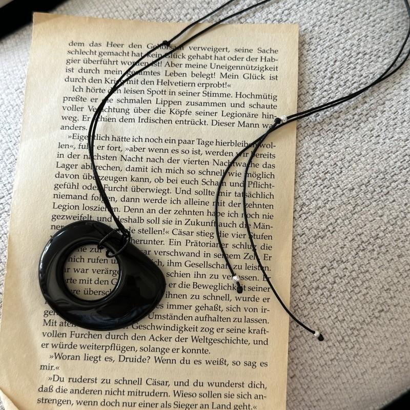 S925 Sterling Silver Korean Design Shaped Obsidian Long Necklace Retro INS Style Sweater Chain 60cm&S925 Sterling Silver Neckalce серебряный