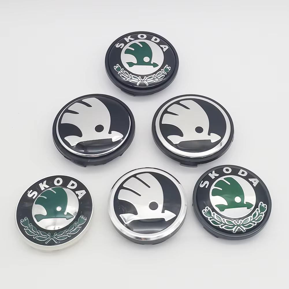 4pcs 56mm 65mm Green Black Chrome Car Wheel Center Caps for Skoda Rims Hubcaps Cover Emblem Badge Logo Auto Styling Accessories