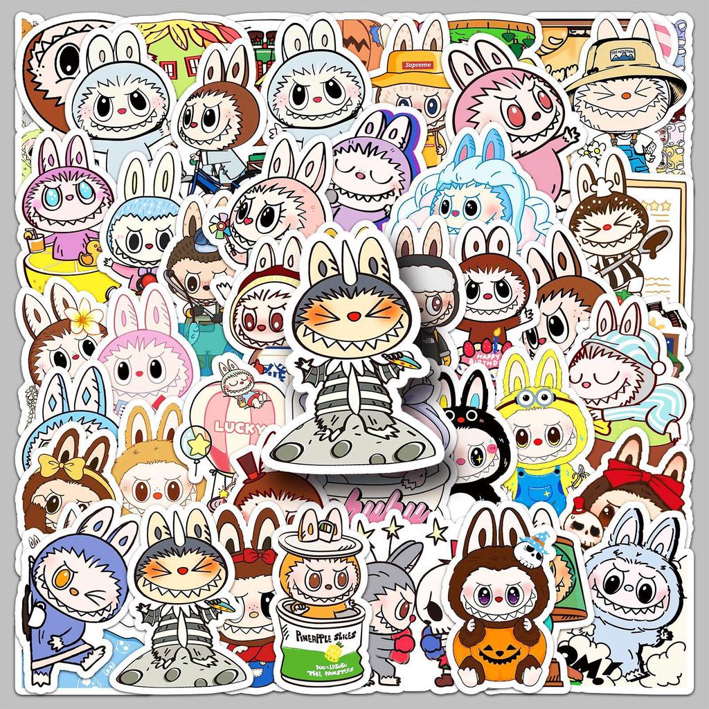 50 Labubu Cute Rabbit Stickers - Waterproof Cartoon Decor for Phone & Bottle