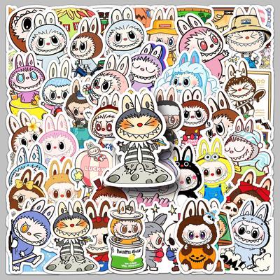 50 Autocollants Lapin Mignon Labubu - Décor Cartoon Étanche pour Téléphone et Bouteille