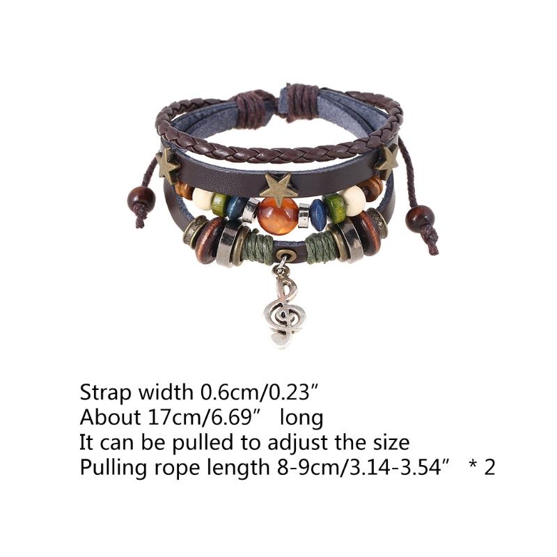 Multilayer Leather Bracelet Handmade Beaded Bracelet Musical Note Bracelet Vintage Hollow Star Bracelet (Multicolor)