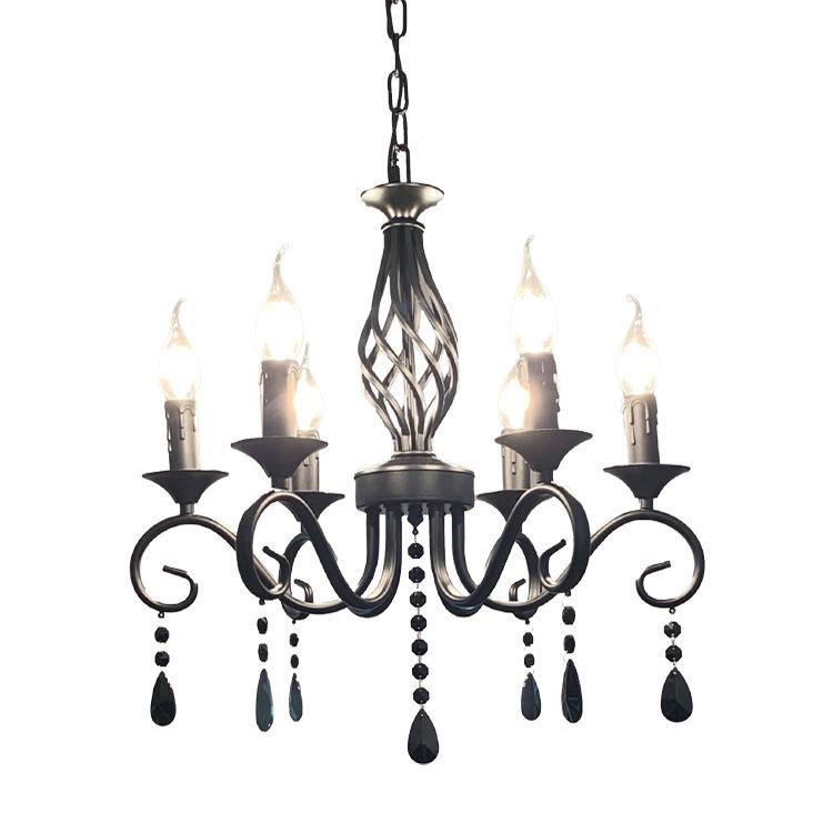 French Retro Black Wrought Iron Crystal Chandelier for Living Room, Dining Room, or Bedroom