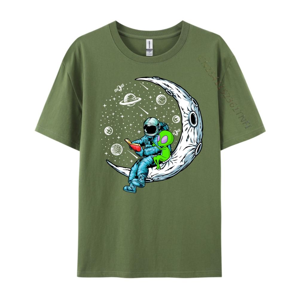 Funny Alien Astronaut Reads Book Outer Space Book Readers Cute Oversized T Shirt Unisex Short Sleeve Tee Cinco de Mayo