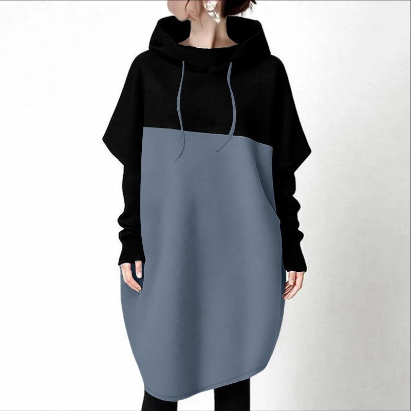 ZANZEA Women Hoodies Casual Patchwork Long Sleeve Hooded Sweatshirt Dress