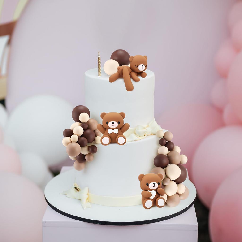 85 ks 3D medvědí dortový topper Tři pózy medvědů Hnědá série Pěnová koule Baby písmena pro Baby Shower Oslavu narozenin Dekorace