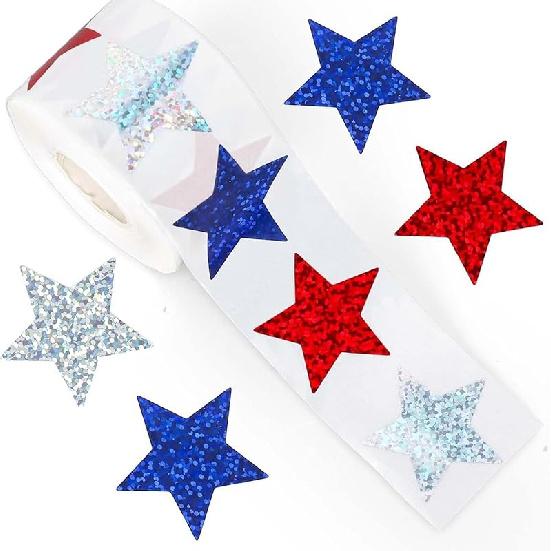 500 Pcs Holographic Star Stickers Roll Rainbow Design Label Stickers 1 Inch Star Decorative Labels Self Adhesive Cute Roll Decals Envelope Seals