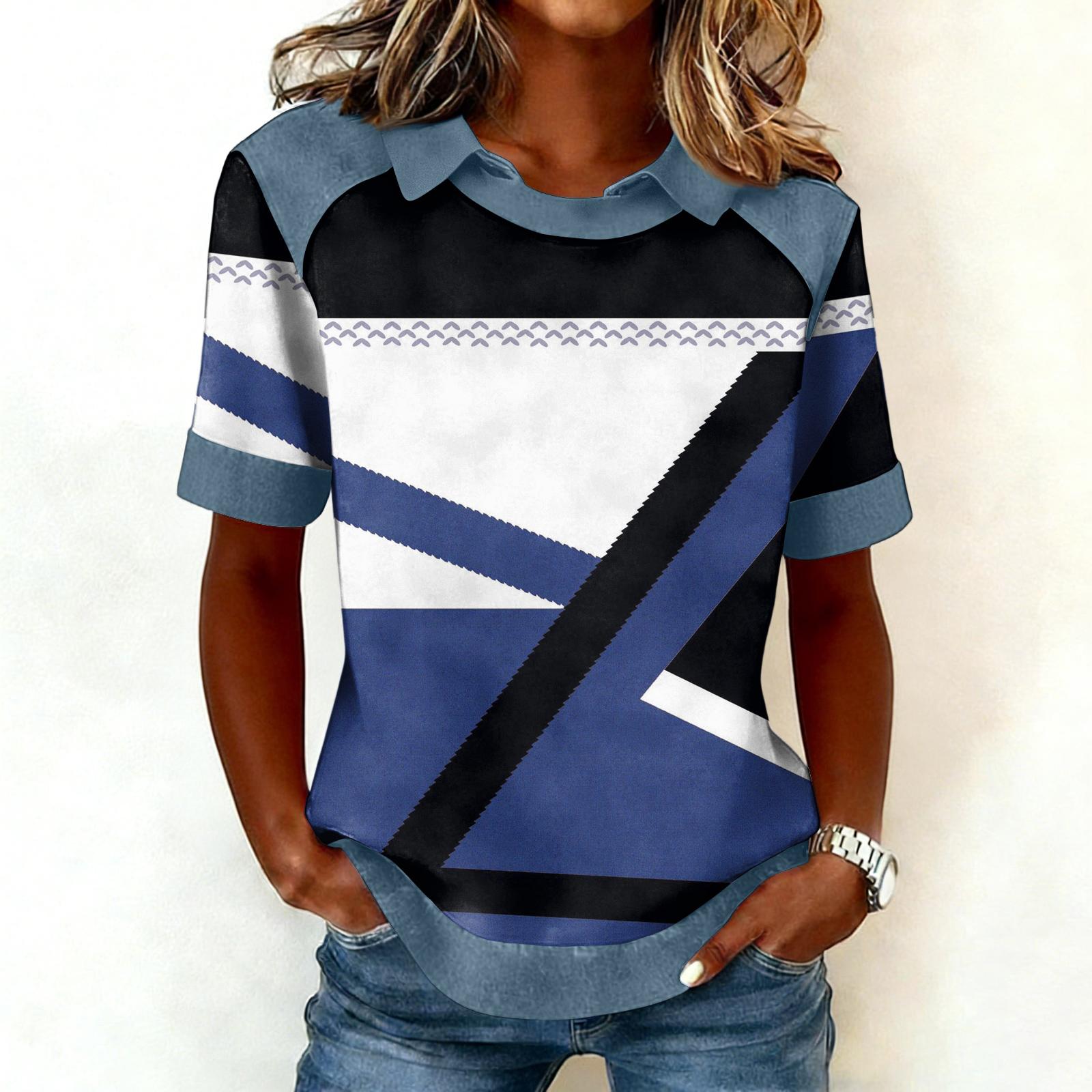 

Женская модная ковбойская толстовка с воротником и вставками, повседневная толстовка с принтом, рубашка с коротким рукавом, топ XXXL