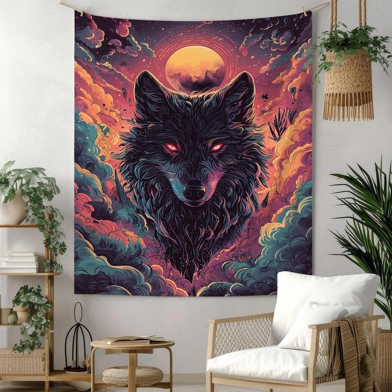 Mysterious Wolf tapestry 75x100 чёрный