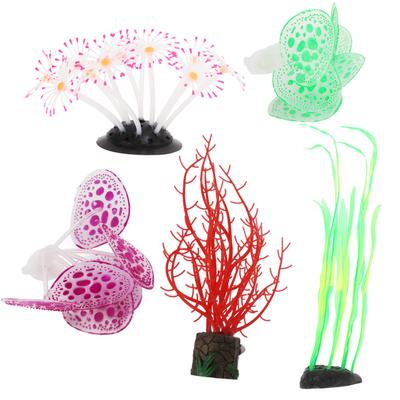 5 Stück Silikon Korallenpflanzen Dekorationen Leuchtendes Künstliches Ornament für Fischbecken Aquarium