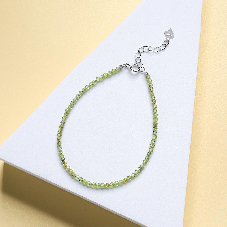 Natural Stone Beads Bracelet on Hand Chain Luxury Jewelry 2MM with 925 Silver Bangle for Women Gift