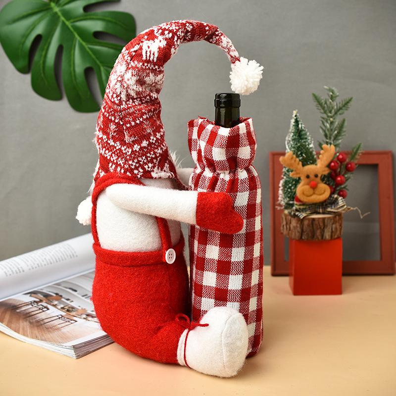 Christmas Rudolph Faceless Doll Wine Bottle Cover & Decoration Set белый/красный