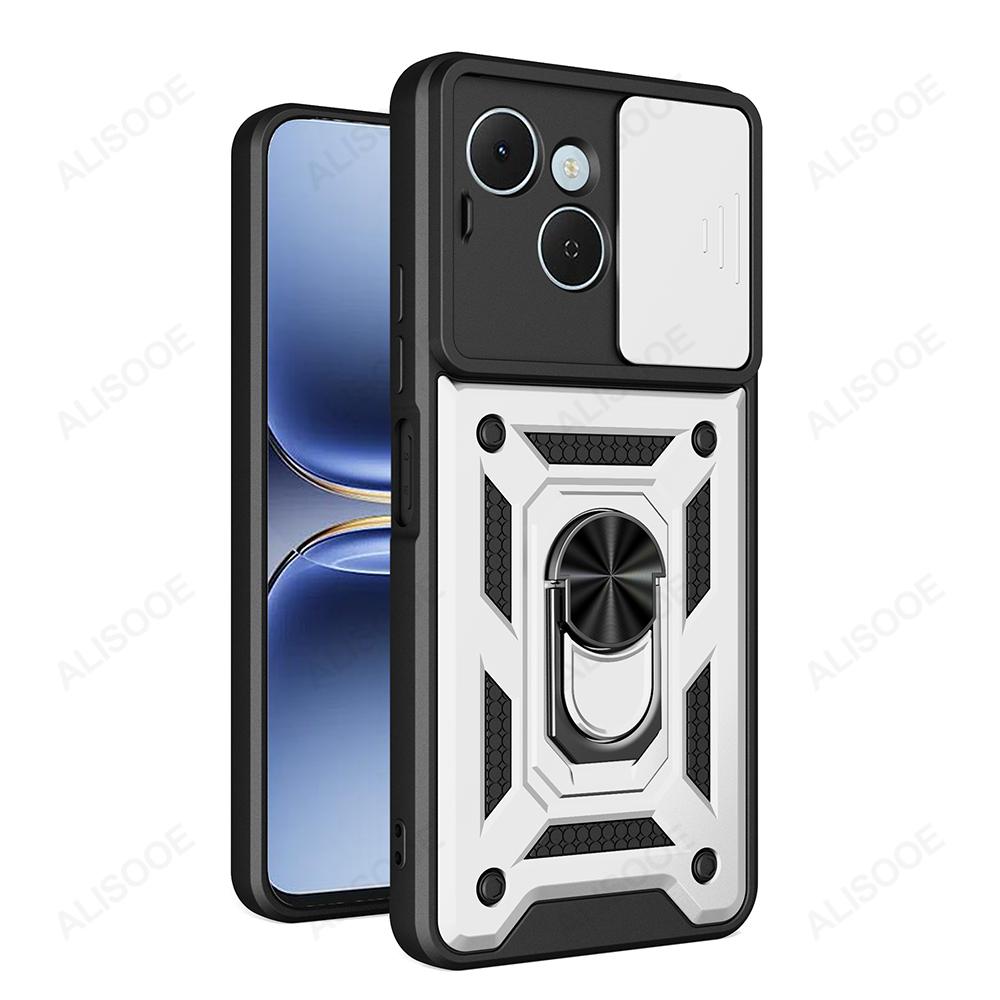 

Держатель брони Фунда для Tecno Spark 40C 4G Чехол-накладка Сдвижная защита камеры Кольцо-подставка Ударопрочная задняя крышка Капа Фунда Tecno Spark 40C 4G серебряный