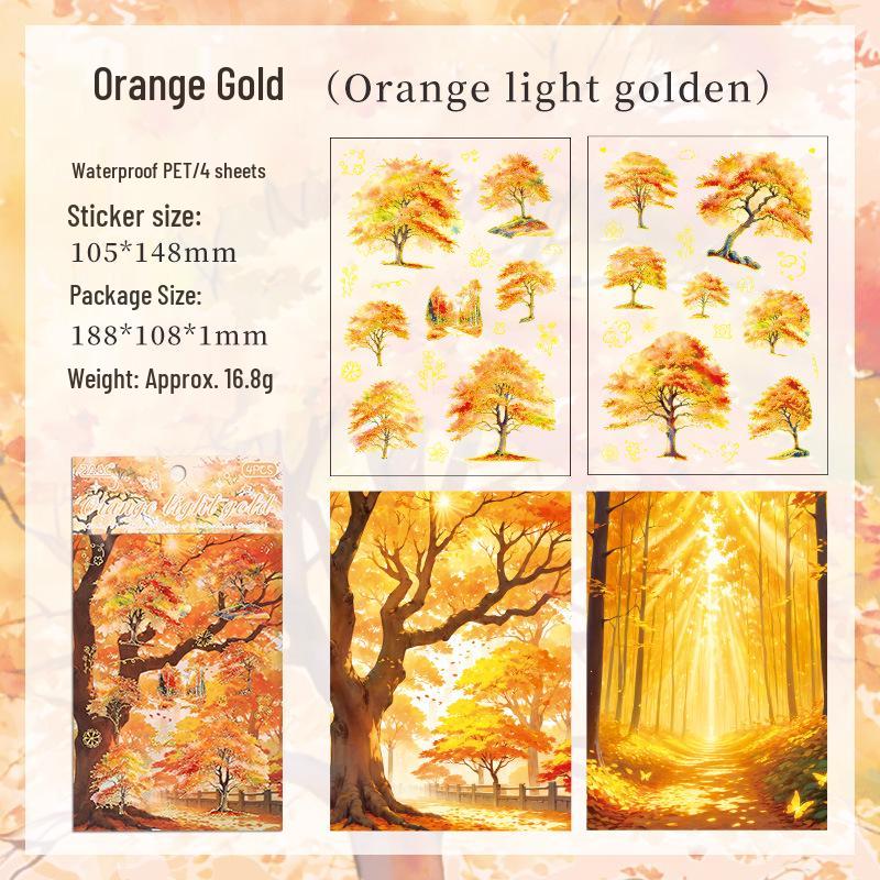 Tree Shadow Gold Series Four Seasons Scenery Oil Stamping PET Diary Decorative Stickers