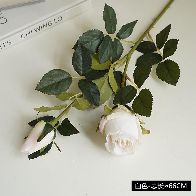 Artificial flower two-headed rose European classic retro wedding decoration fake flower Bulgarian rose белый