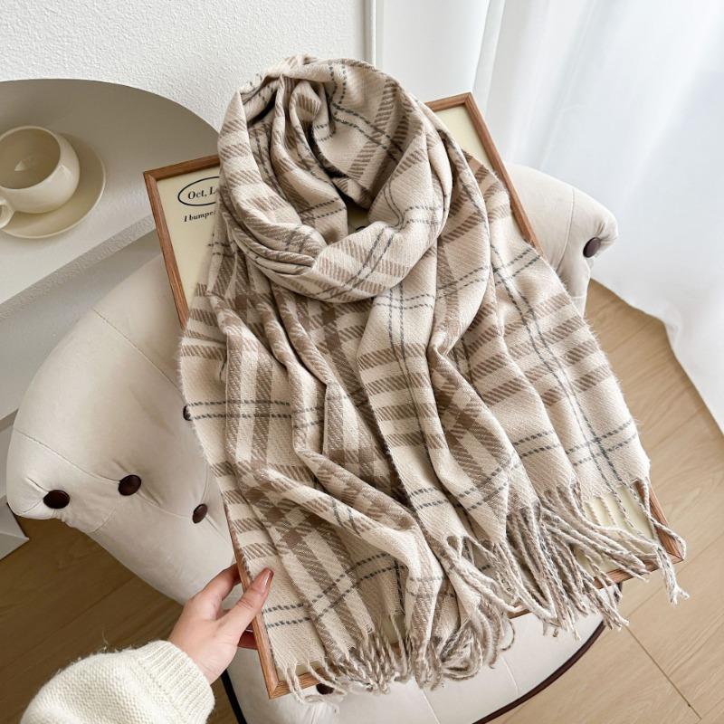 

Sweet literary plaid scarf women s autumn and winter atmosphere with coat plaid color matching warm thickened scarf 66-180cm
