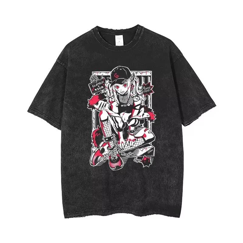 Anime Pánská trička Gotické potištěné tričko Hip Hop Streetwear Punk Léto Vintage Prané Oversized Top Pánské oblečení