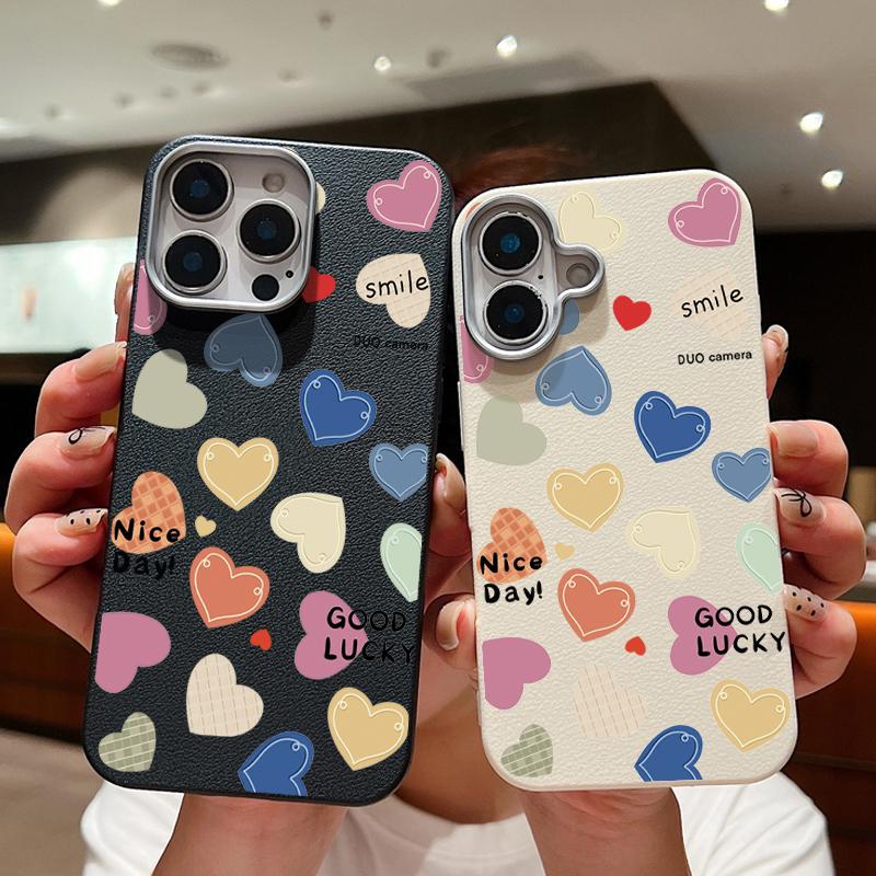 Urocze kolorowe nadruki serc miłości Wstrząsoodporne miękkie TPU Smukłe etui na telefon Dla iPhone 16 Pro Max 15 Pro 14 13 12 11 Ochrona obiektywu Matowa skórzana tekstura Pokrowiec