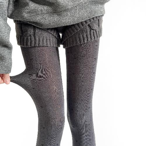 Gray Love Bow Hollow Dark Pattern Jacquard Pantyhose Spring and Autumn Leggings with Boots Vertical Pattern Micro-transparent Socks