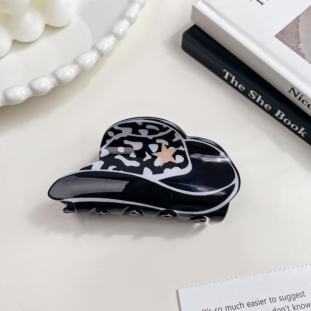 1pc New Acrylic Denim Cap Hair Clip for Women American Vintage Leopard Print Ponytail Clip Shark Clip