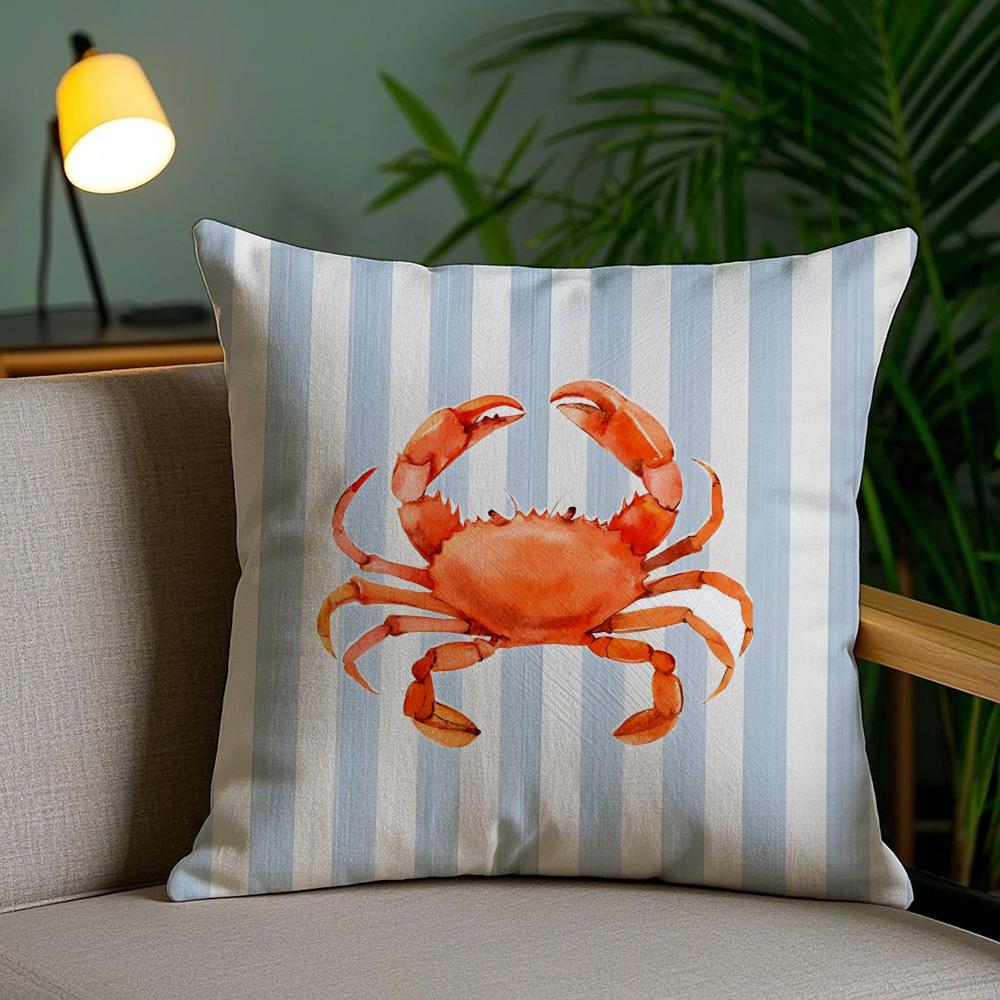 Ocean Life Theme Striped Cushion Cover Soft Short Plush Double-Sided Printing Home Decor Machine Washable Pillow Case Gift