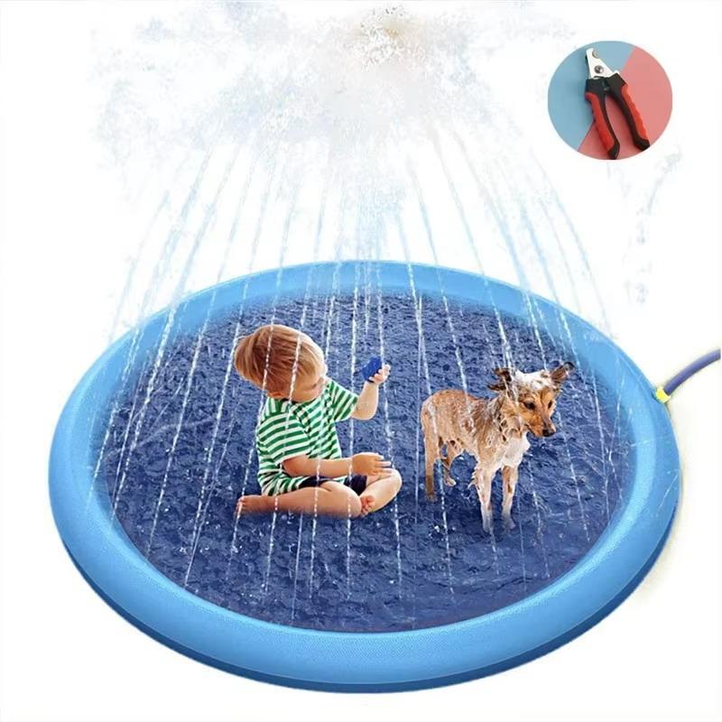 Dog Toy Eco-Friendly PVC Dog Swim Bath Pool Cooling Game Non-Slip Mat Foldable Water Splash Sprinkler For Outdoor Water Play Mat