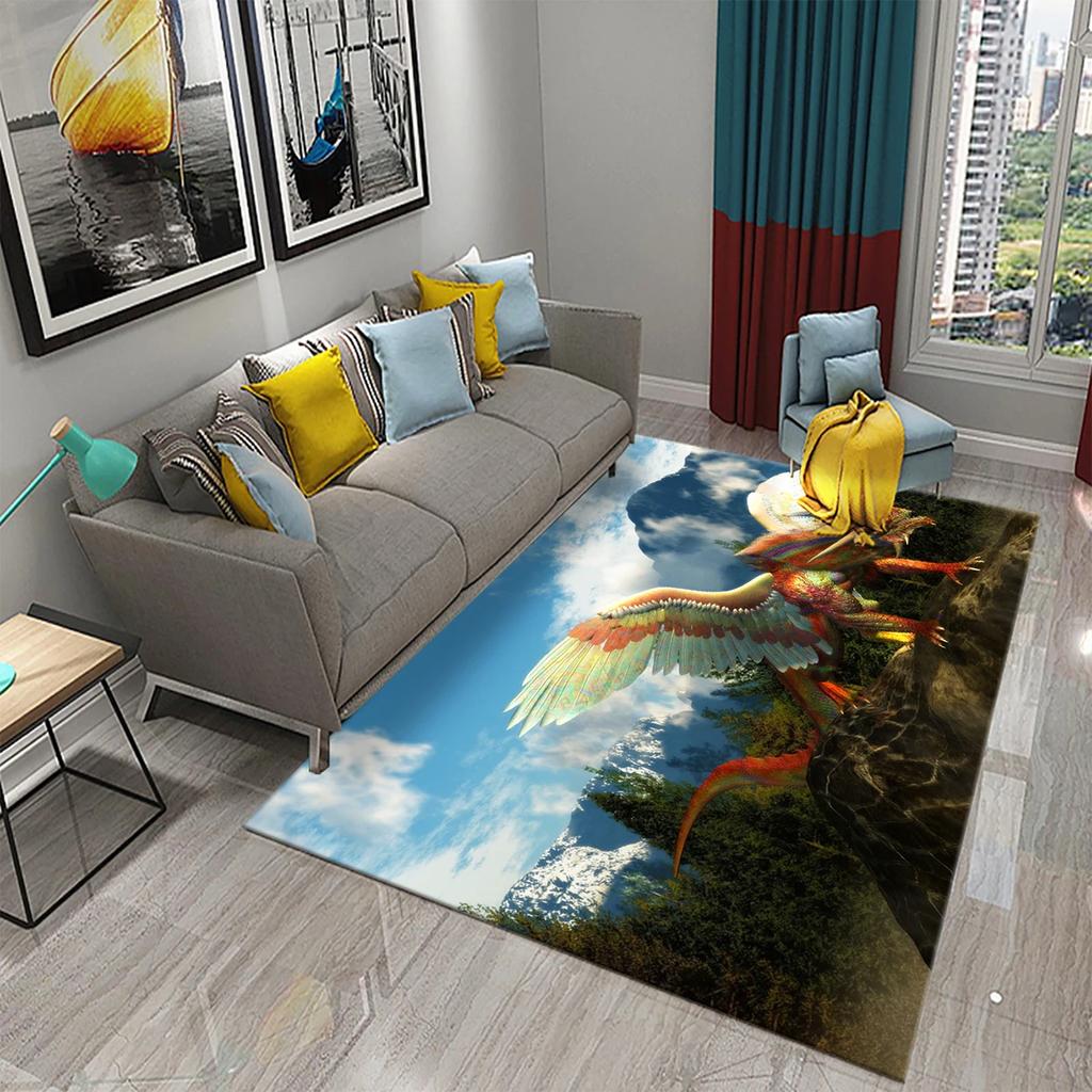 3D Cartoon Dragon Animal Print Carpet for Kitchen Toilet Living Room Esports Chair Carpet Bedside Modern Simple Non-slip Carpets
