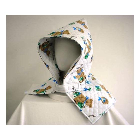 Disaster prevention hood that doubles as a cushion (for children) White blue with bear pattern Admission Kindergarten Nursery school Elementary
