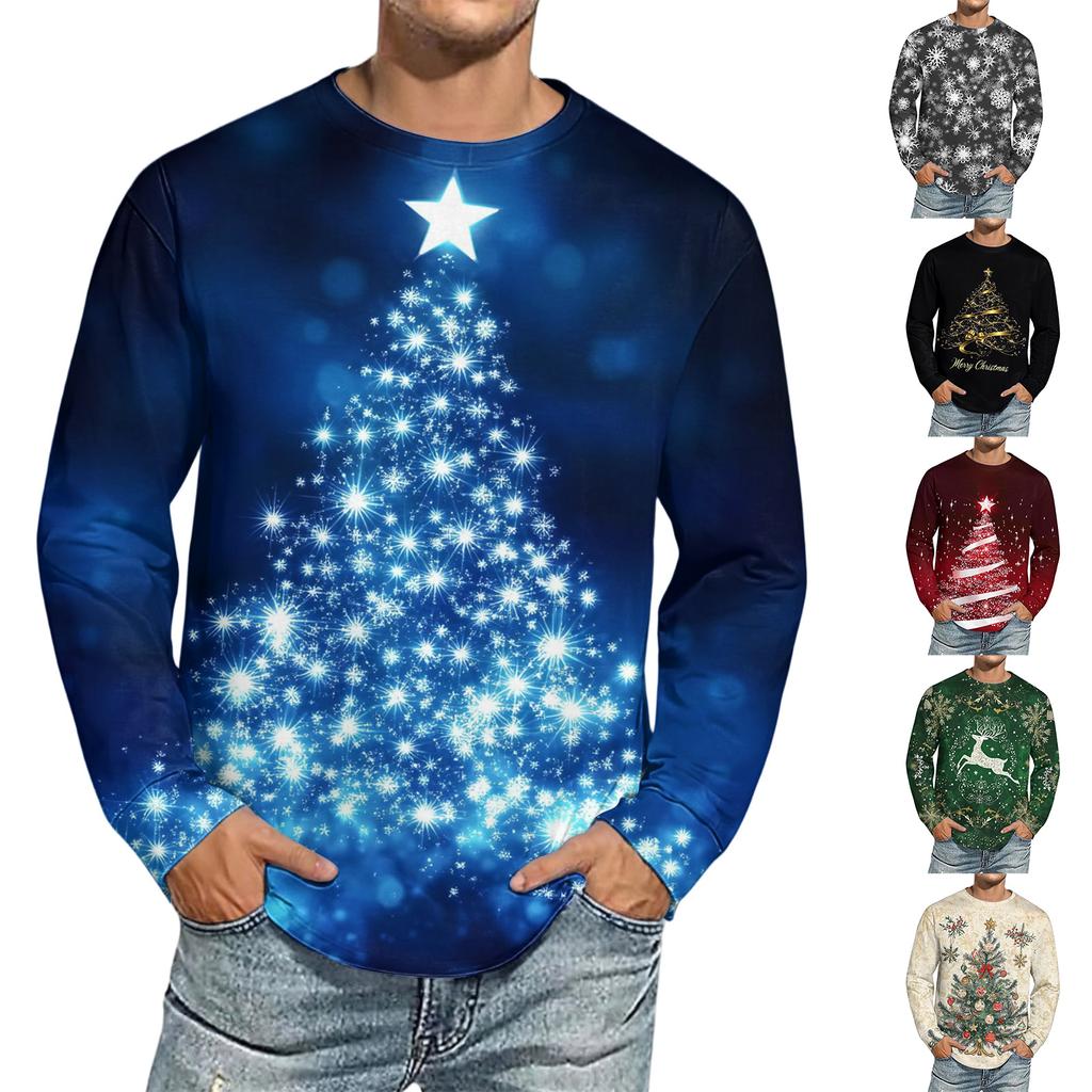Men's Christmas Printed Imitation Cotton Long-sleeved Shirt