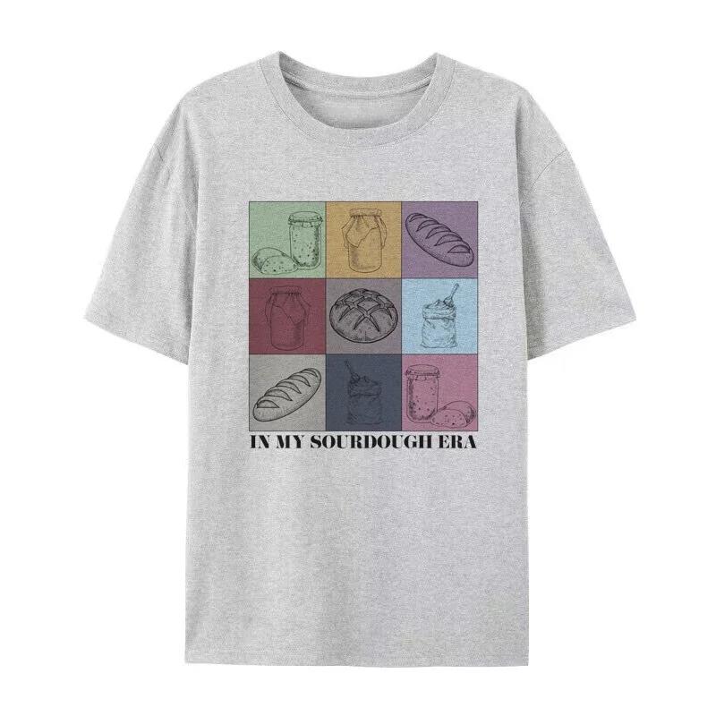 

Sourdough Era Funny Print T-Shirts Cute Vintage Baking T Shirt Loose Female Shirt Cotton Short Sleeve Graphic Tops 3XL