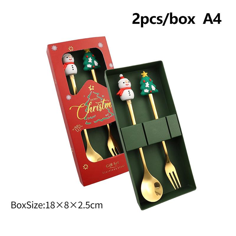 2/4Pcs Christmas Fork And Spoon Set,Stainless Steel Creative Tableware,Coffee Tea Dessert Forks And Spoons Gift Set